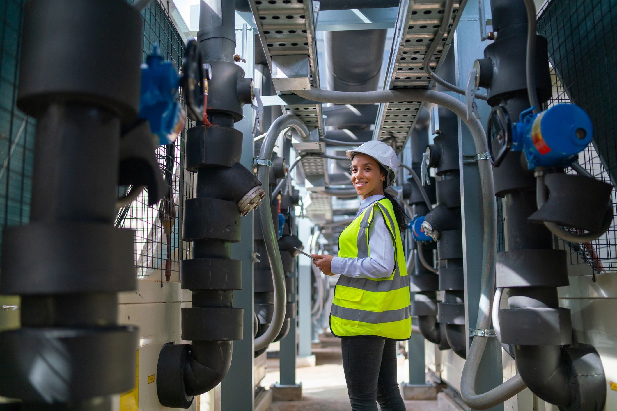 HVAC technician inspecting equipment for urgent repair